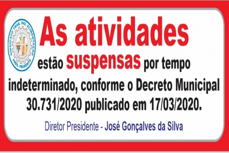 SINTIAPP SEGUE DETERMINAÇÃO OFICIAL E  SUSPENDE ATIVIDADES 