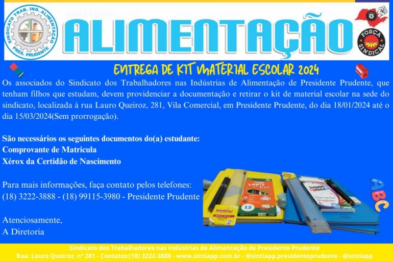 Sintiapp entrega kit de material escolar para trabalhadores associados